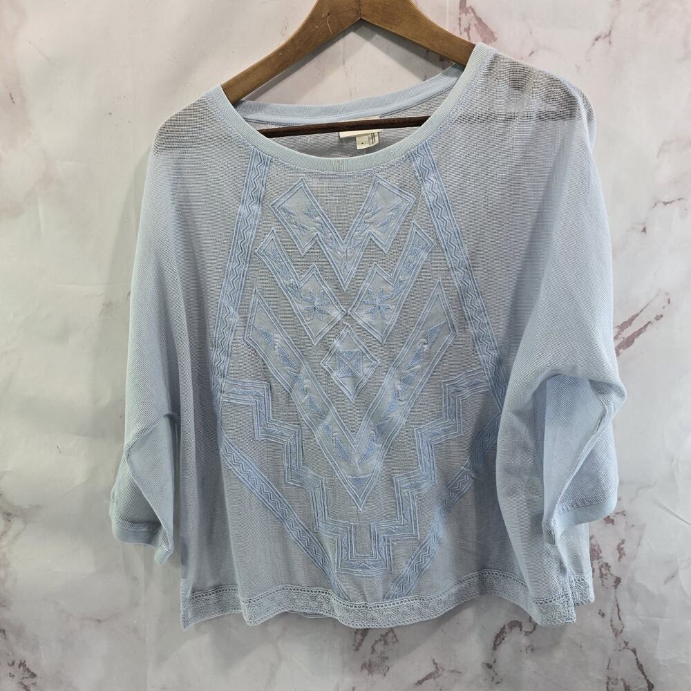 Anthropologie Shirt Womens Small Light Blue Meadow Rue Slouchy Embroidered